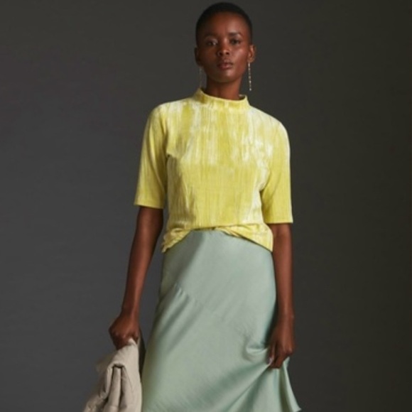 Anthropologie Tops - ANTHROPOLOGIE Pilcro Velveteen Mock Neck Chartreuse Blouse Top